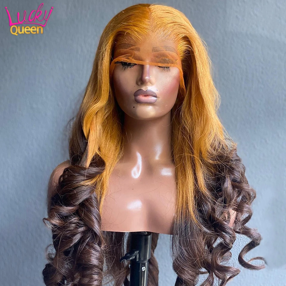 

5x5 Orange Brown Lace Front Wigs Pre Plucked For Women 13x4 Body Wave Lace Front Remy Hair 180 Density