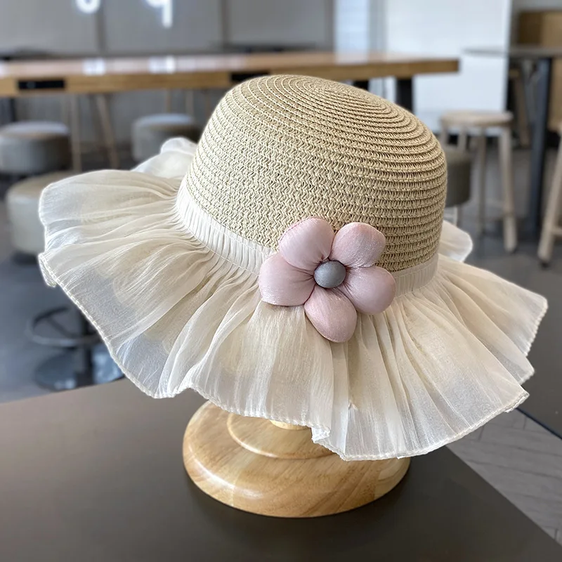 Summer Mother Children Panama Hat Bag Straw Princess Kids Sun Hats for Girls Accessories Big Flower Holiday Beach Mom Baby Cap