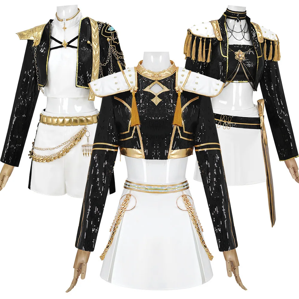 

Anime Demon Hunters Rumi Cosplay Costume KPOP Rumi Black Gold Mila Uniform Huntrix Performance Halloween Party Stage Suit