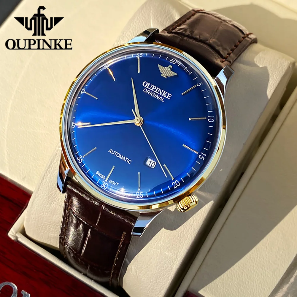 OUPINKE 3269 Swiss Automatic Movement Mechanical Watch for Men Waterproof Original Leather Strap Wristwatch Man