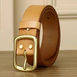 Men's top-layer belt, full-grain vegetable tanned leather, genuine leather belt, casual pin buckle handmade belt for gift giving