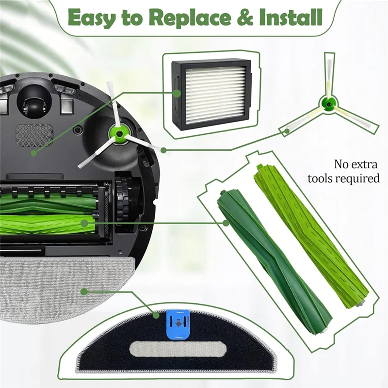 Стабильный сменный комплект, как показано, пластик для Irobot Roomba Combo I5, I5+, J5, J5+, основная боковая щетка Hepa-фильтр, ткань для швабры, запасной пар