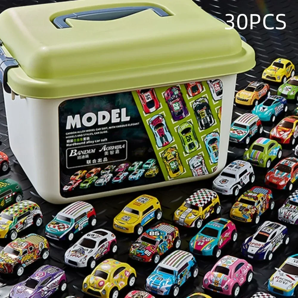 

30Pcs Alloy Racing Cars Storage Box Iron Sheet Car Set Rebound Car Multiple Alloy Car Collections Children's Toys Birthday Gifts