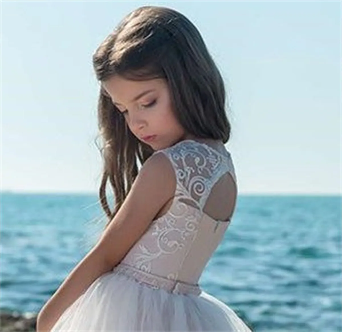 Flower Girl Tulle Open Back Dress, vestido personalizado celebração do baile da eucaristia infantil