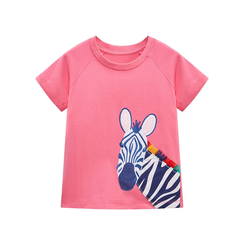 Jumping Meters Zebra Applique Girls Tees Cotton Summer Children's Tshirts Fashion Kids Tops Short Sleeve Clothes Toddler