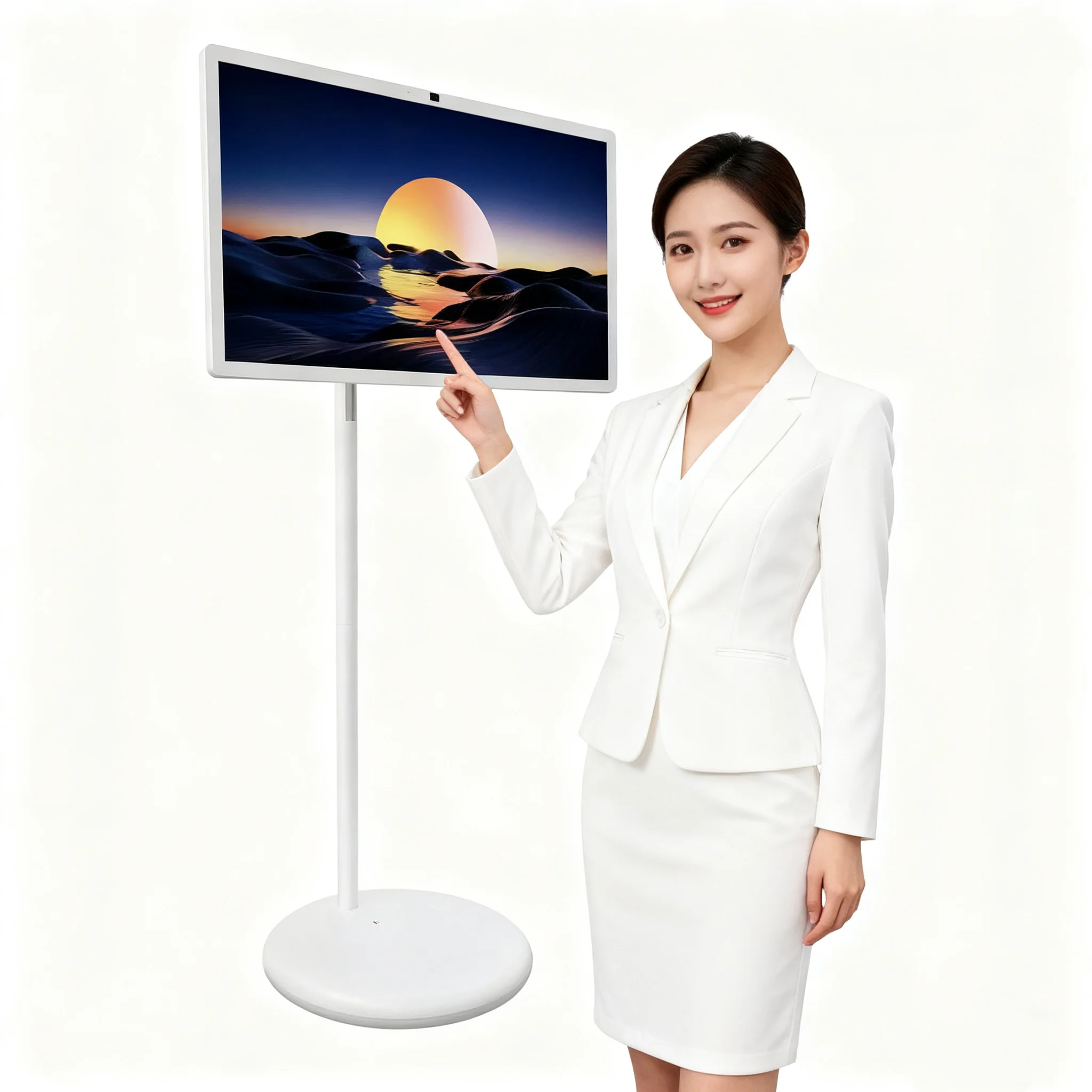 Televisor Inteligente Portátil de 32 Pulgadas con Pantalla Táctil, Full HD, Proyección Inalámbrica, Retroiluminación LED, Carcasa Blanca