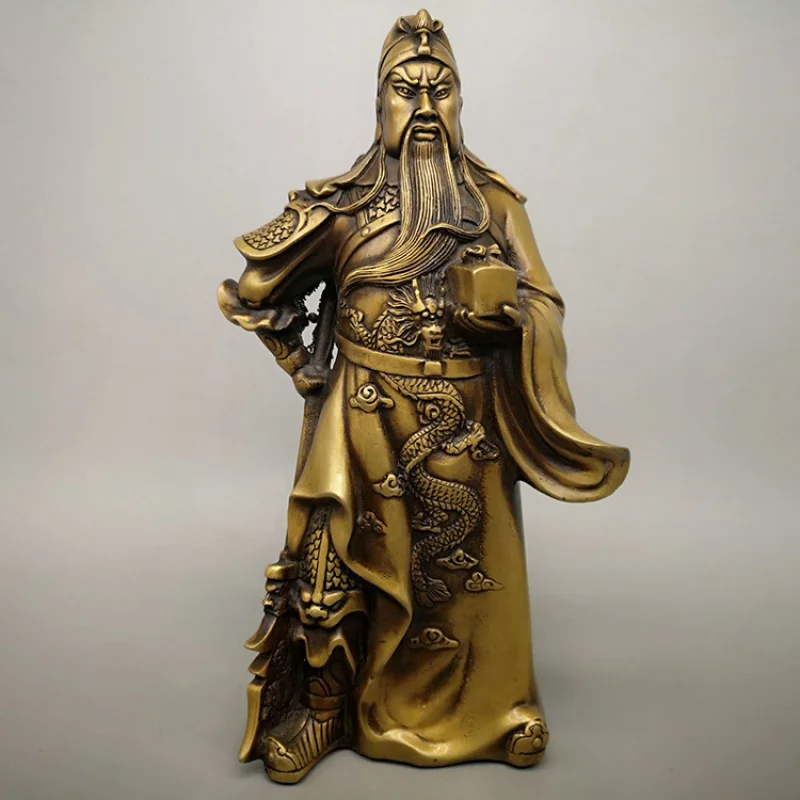 Brass figurine for home living room decoration, statue with large sword, Guan Gong of Loyalty and Integr