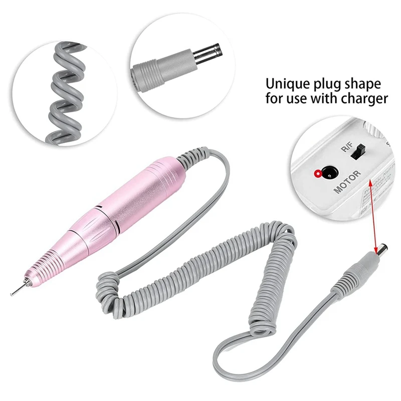 Broca elétrica para unhas, 35000rpm, broca para artes em unhas, lixa manual, máquina de moagem, acessórios para manicure, rosa
