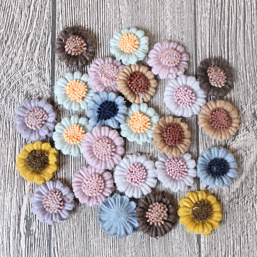 

100Pcs/Lot Flat Back 2.5cm Cashmere Wool Flowers For Hair Accessories With Lollipop in Center Hair Flowers Hair Accessories