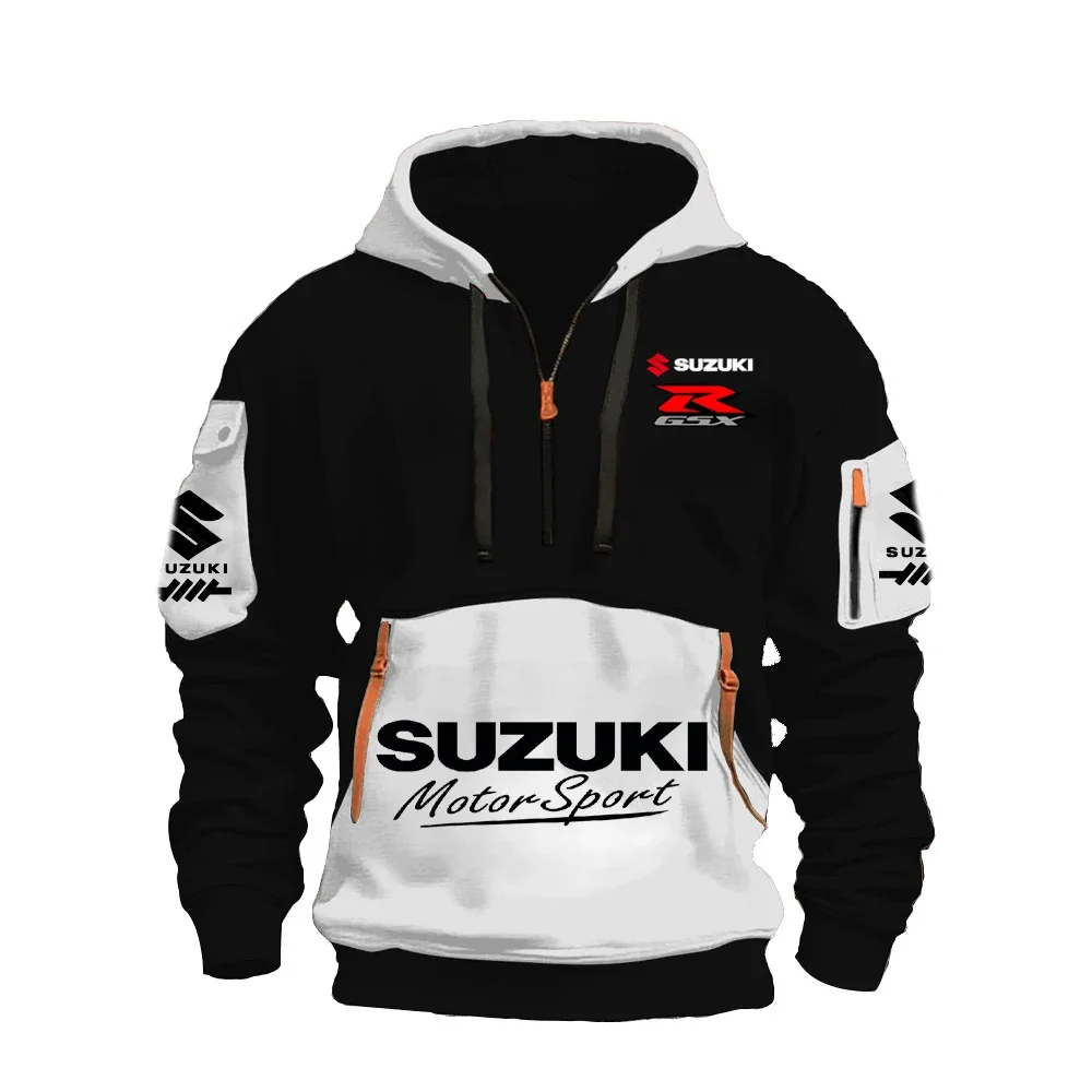 2026 Suzuki Logo Hoodie Motorcycle Racing Cycling Sweatshirt Racing Clothing Sweatshirt Half Zipper Multi-pocket Zi Hoodie Coats