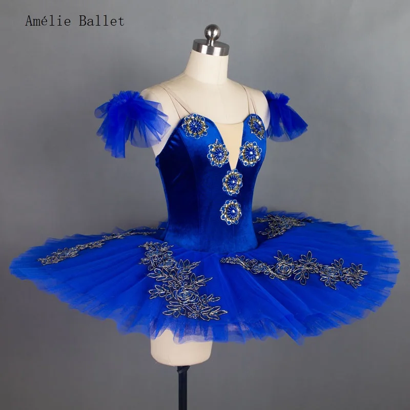 Tutu de ballet pré-professionnel en velours bleu royal pour filles et femmes, costume de danse ballerine, robe de performance pansement, BLL024