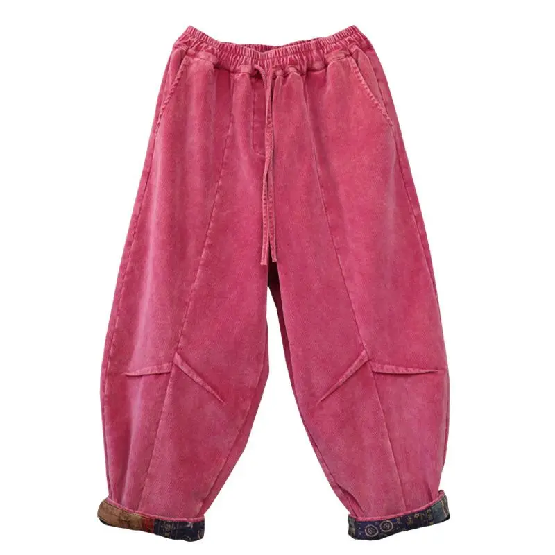 Imagem -05 - Calça Casual Harlan Retrô Solta Feminina Veludo Veludo Original Elástico na Cintura Bolsos Emendados Estampada Tudo o Que Combina Folclórica Primavera Verão Nova