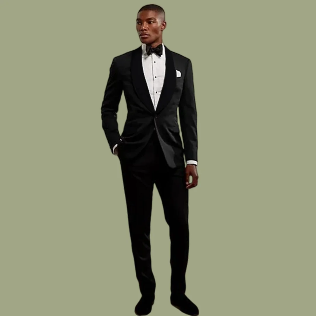 

Красивый черный облегающий мужской костюм из двух предметов terno masculino, пиджак с шалью и лацканами, деловой свадебный костюм Homme (куртка + брюки)