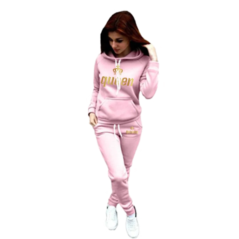 Womens Fashion Sports Suit Winter Warm Hoodies + Pants Tracksuits Casual Jogging Suit