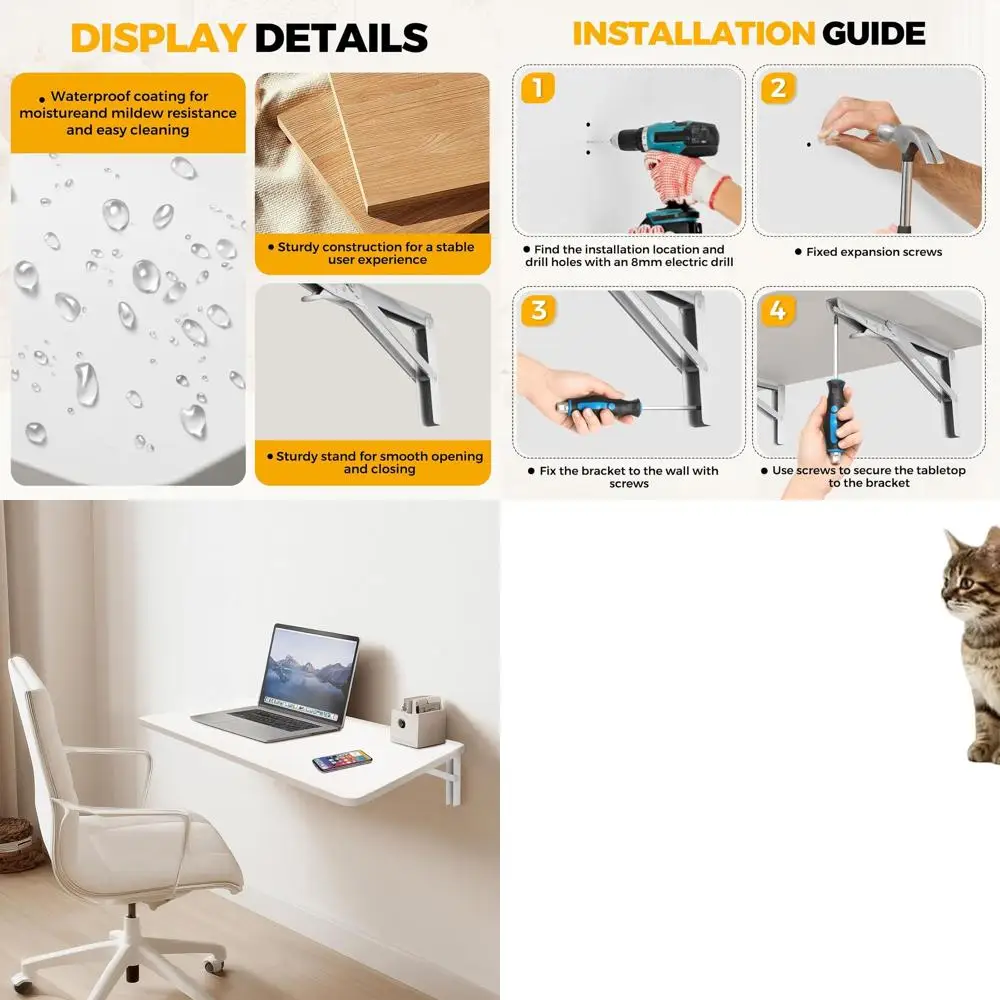 

Folding Wooden Wall Desk 31.5x19.7, Space-Saving Table for Kitchen, Laundry, or Home Office