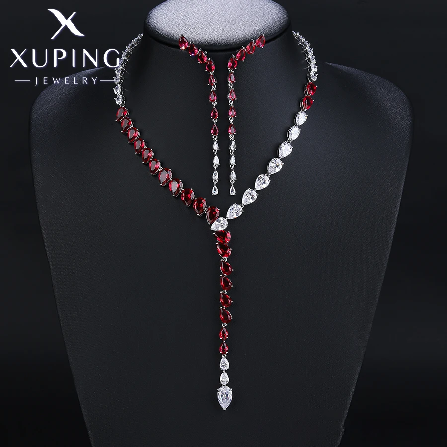 

Xuping Jewelry New Arrival Charm Platinum Color Luxury Necklace Earrings Set for Women Girl Party Birthday Gift set-724