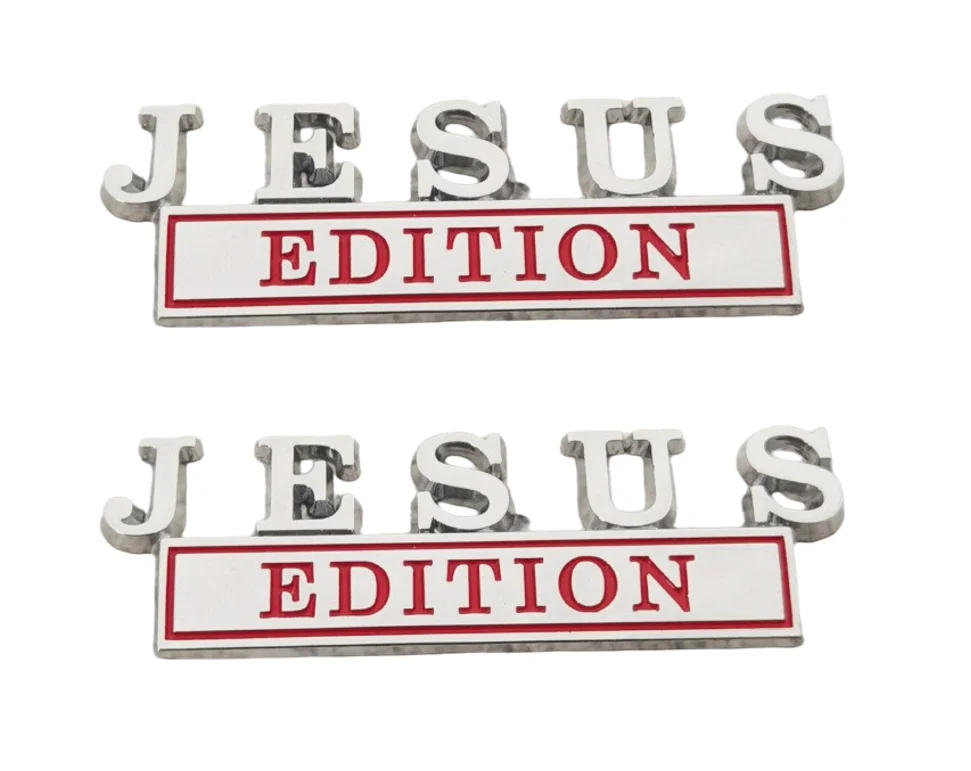 

2pcs Jesus Edition Car Emblem Stickers,3D Christian Symbol Vehicle Bumper Window Badge,Waterproof for SUV RV Truck(Silver Red)