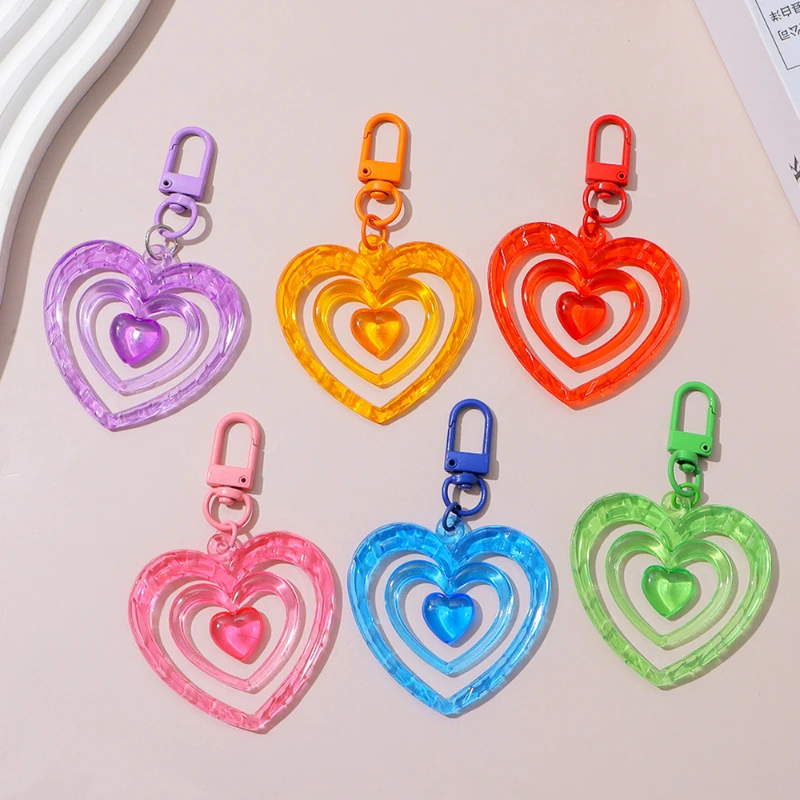 Loe | Llavero acrílico de color con forma de corazón para mujer y niña, moda coreana, bonito bolso para coche, colgante, llavero barato al por mayor