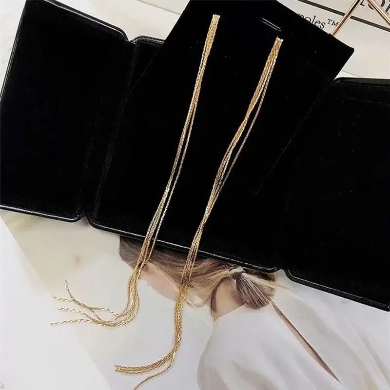 Gold Color Long Tassel Earrings Thin Thread Statement Women\'s Hanging Earrings Exaggerated Sexy Ear Accessories Fashion Jewelry