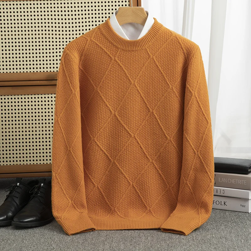 

Autumn/Winter new 100% Merino wool pullover Cashmere sweater Men's O-neck pullover warm bottom knit shirt top