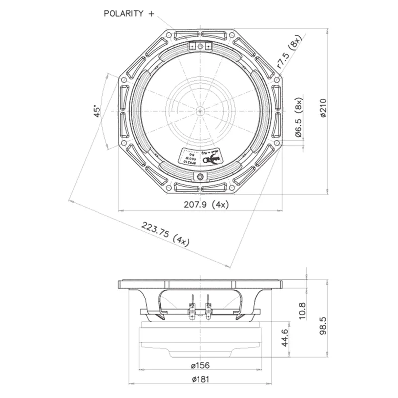 Faital スピーカー オリジナル イタリア 8PR210 8"-200W-95dB-8ohm 8 インチウーファーユニットボイスコイル 52mm フェライトウーファー（1 個）