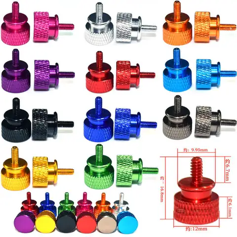 10pcs M3 M4 6#32*6.7 Knurled Thumb Screw Aluminum Alloy Step Computer Case Twist Hand Tighten Screws Anodized 11 Colors