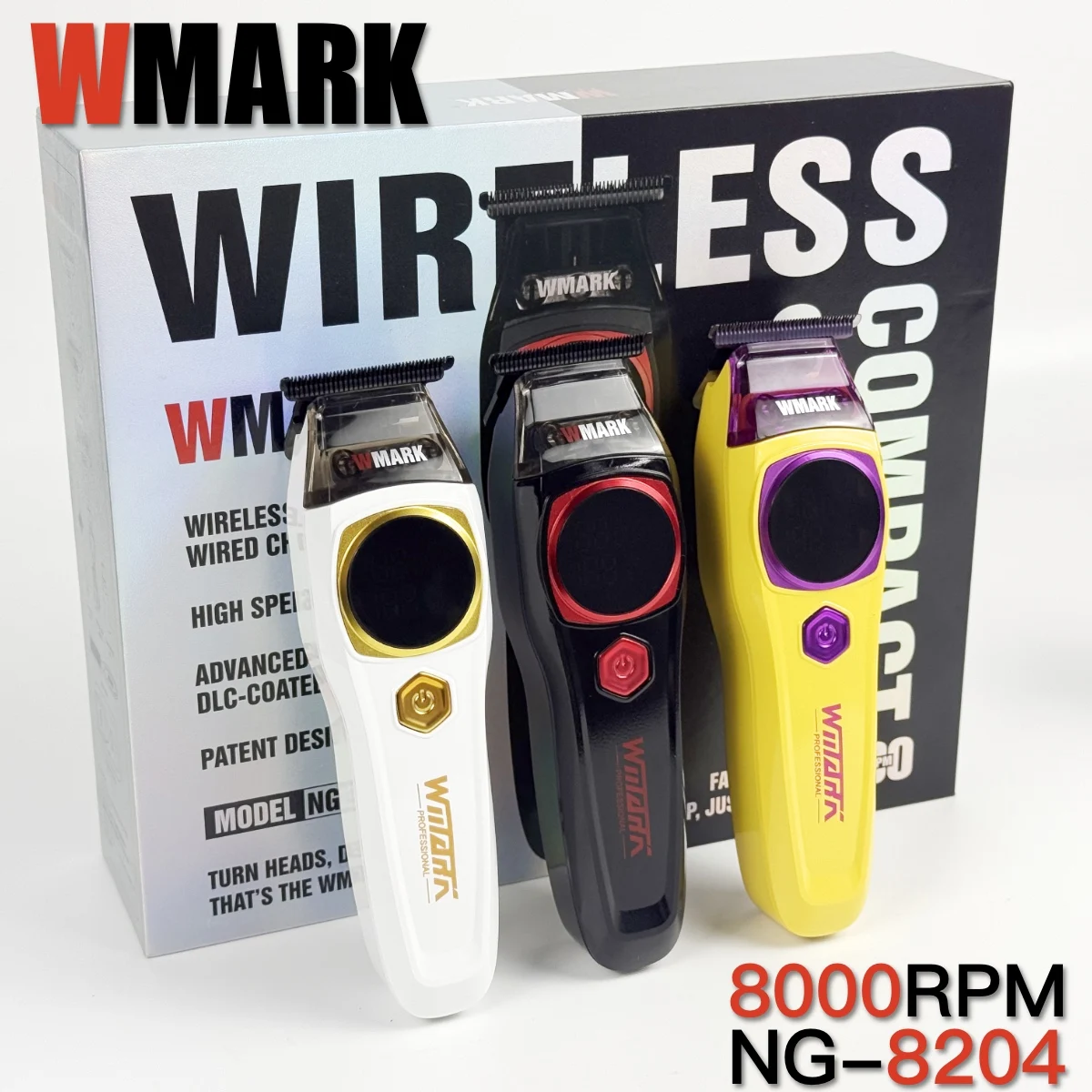 

Профессиональная электрическая машинка для стрижки волос WMARK NG 8204, триммер для волос, 8000 об/мин, светодиодный цифровой дисплей, зарядная док-станция, DLC Blade, парикмахерская машина