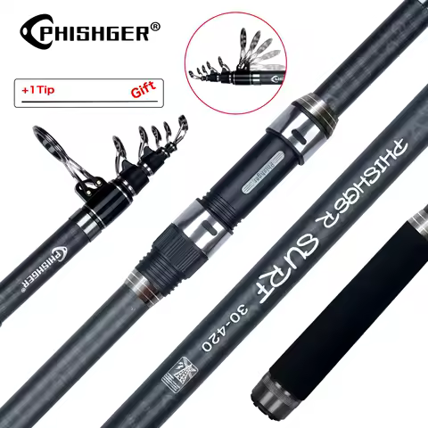 PHISHGER 텔레스코픽 서핑 스피닝로드 3.6/4.2/4.5/5.0/5.3m Power80-150g 30T 탄소 여행 서핑 캐스팅 해안 캐스팅 낚시대