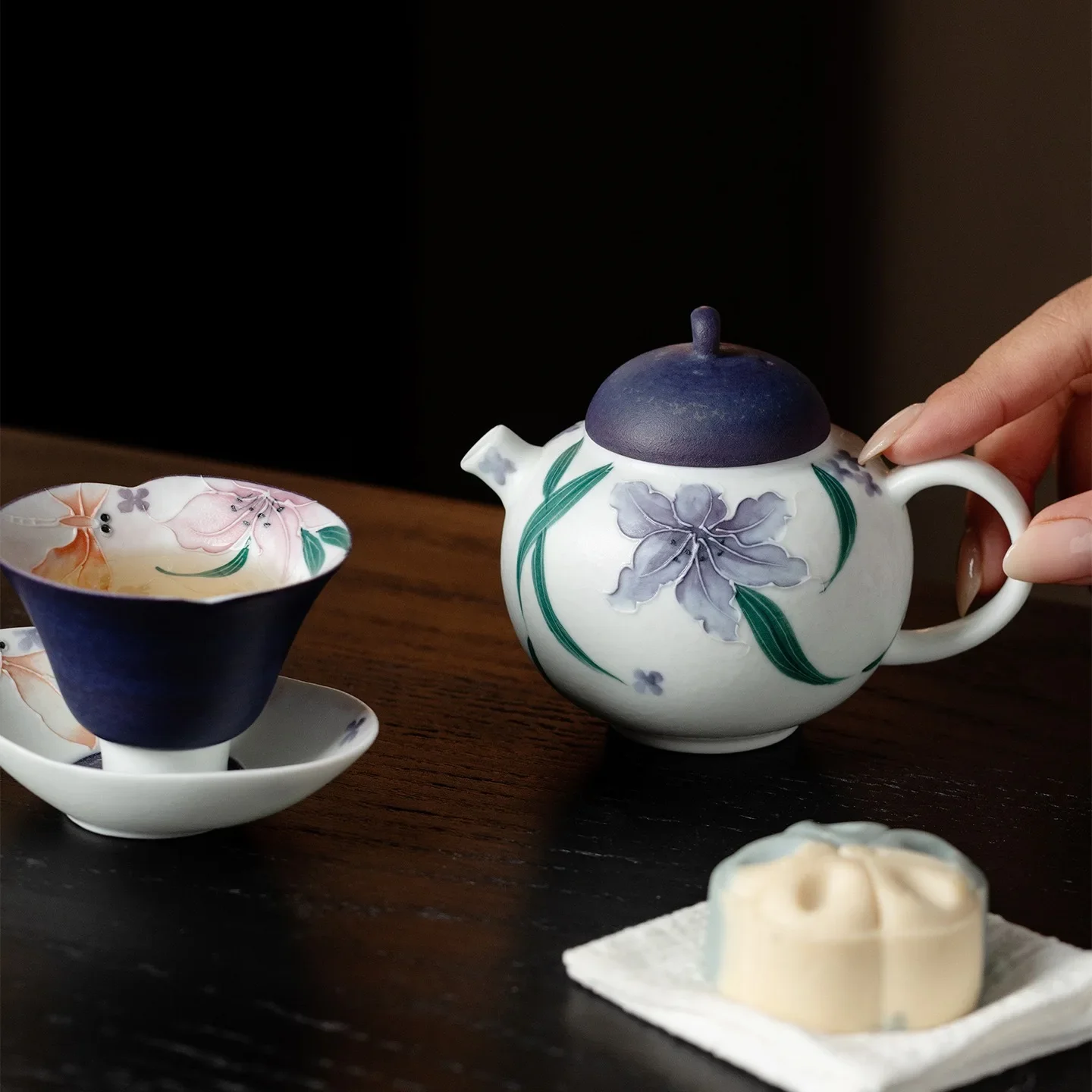Twilight Cloud Purple Fly Banqing Flower Kung Fu TeaSet Collection Hand Painted Household Teapot Cover Bowl Teacup Pot Bearing