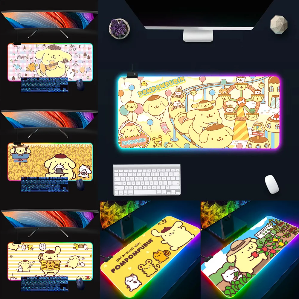 

Cute Anime Pompom Purin RGB Pc Gamer Keyboard Mouse Pad Mousepad LED Glowing Mouse Mats Rubber Gaming Computer Mausepad