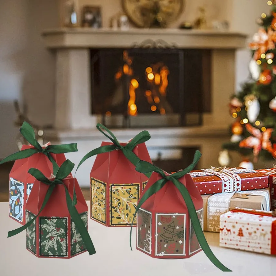 20 cajas de dulces de Navidad con cinta, caja de golosinas coloridas, cajas de árbol de Navidad con copos de nieve para envolver regalos de Navidad