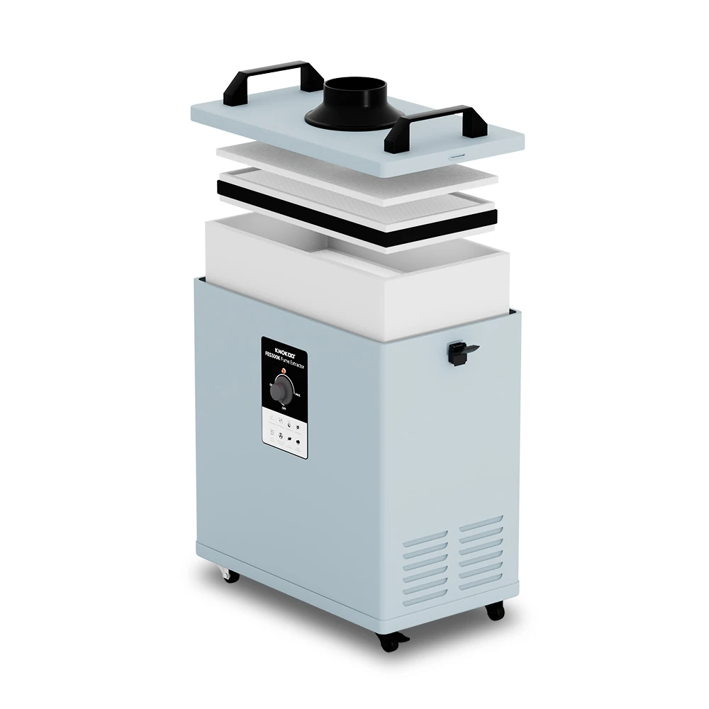 Extractor de Humo Industrial de Alta Eficiencia de 300W, Purificador de Humo con Perilla de Control, Filtro de 3 Capas con 99.99% de Eficiencia para Partículas de 0.3μm, Equipo de Purificación de Aire
