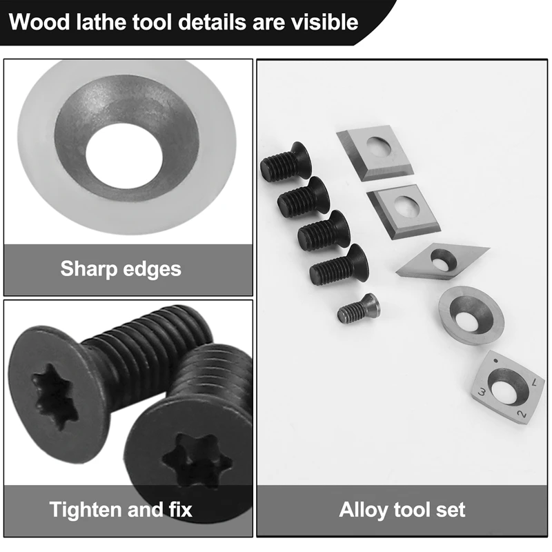 5Pcs Tungsten Carbide Cutters Inserts Set For Wood Lathe Turning Tools Supplied With 5 Pcs Screws