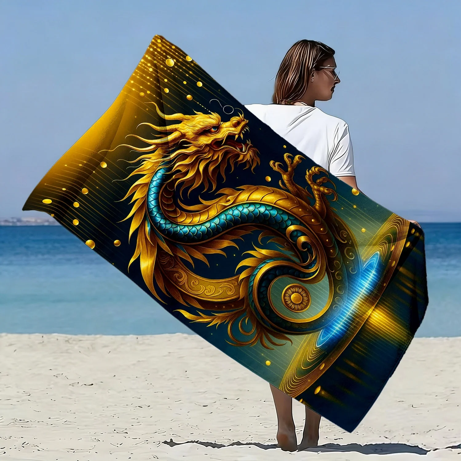 

1pc Oversized Chinese Dragon Beach Towel - Quick-Dry Microfiber Bath Suitable for Pool, Bathing Suit for &,Dragon Print Gift for