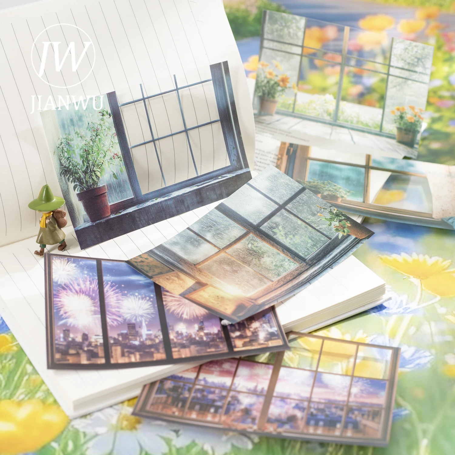 

JIANWU Window View Series Vintage Window Flower Landscape Material Collage PET Sticker Creative DIY Journal Scrapbook Stationery