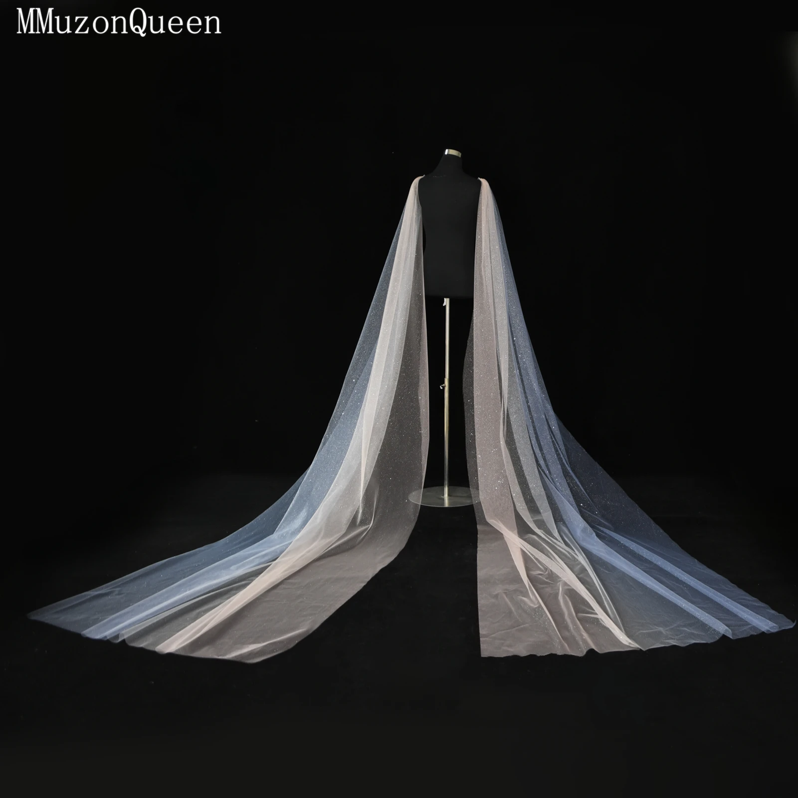 

MMQ A Pair Of Pink Blue Gradient Starlight Yarn Long Train Bridal Shawls Wedding Accessories Ladies Stage Performance MG66