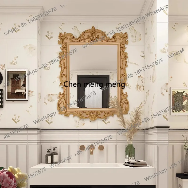 

Bathroom mirror wall-mounted French engraved toilet countertop makeup mirror fireplace decorative mirror