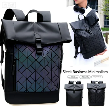 Men's Fashionable Travel Backpack with Reflective Strips, Trendy and Functional, Large Capacity, Motorcycle Computer Backpack