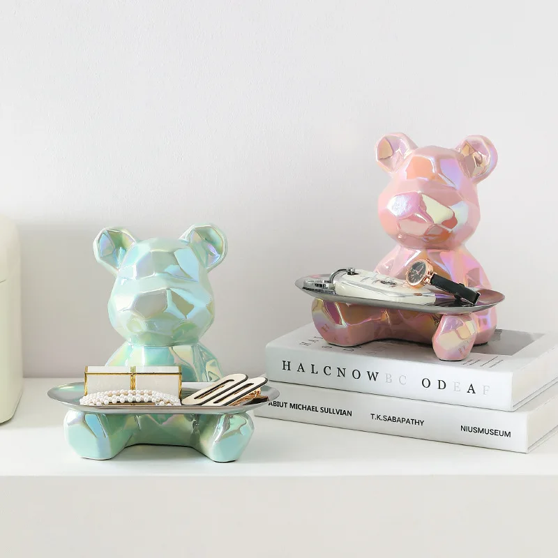Modern Ceramic Geometric Bear Jewelry Home Desktop Key Storage Jewelry Jewelry Tray Decoration Statues Office Ornaments