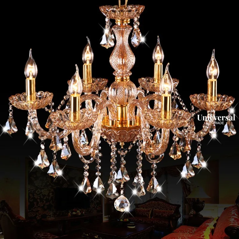 

European style amber crystal chandelier for living room dining room bedroom hotel caf é candle chandelier