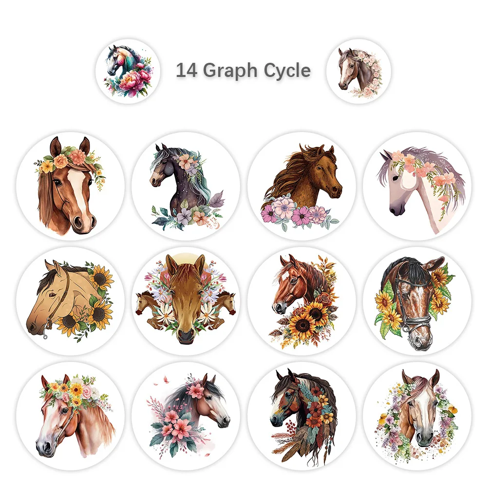 

500Pcs/Roll Galloping Horse Watercolor Roll Stickers Funny Cartoon Decal Notebook Phone Guitar Fridge Envelope Sticker Toys Gift