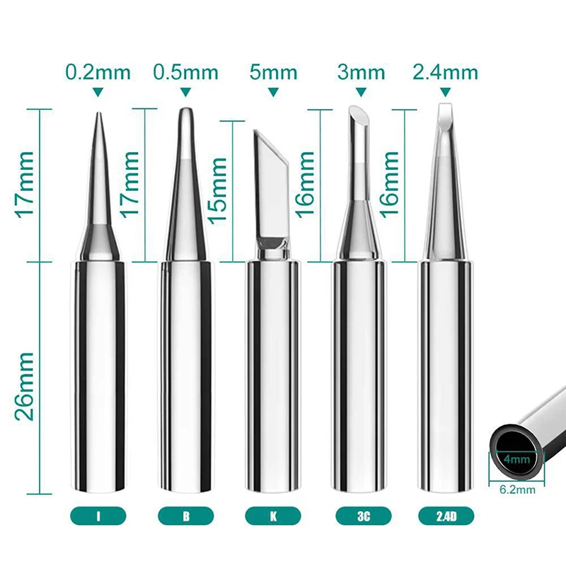 5Pcs 900M-T punte per saldatore in rame puro senza piombo strumento per punta di saldatore lectric Set di teste per saldatore I + B + K + 2.4D + 3C