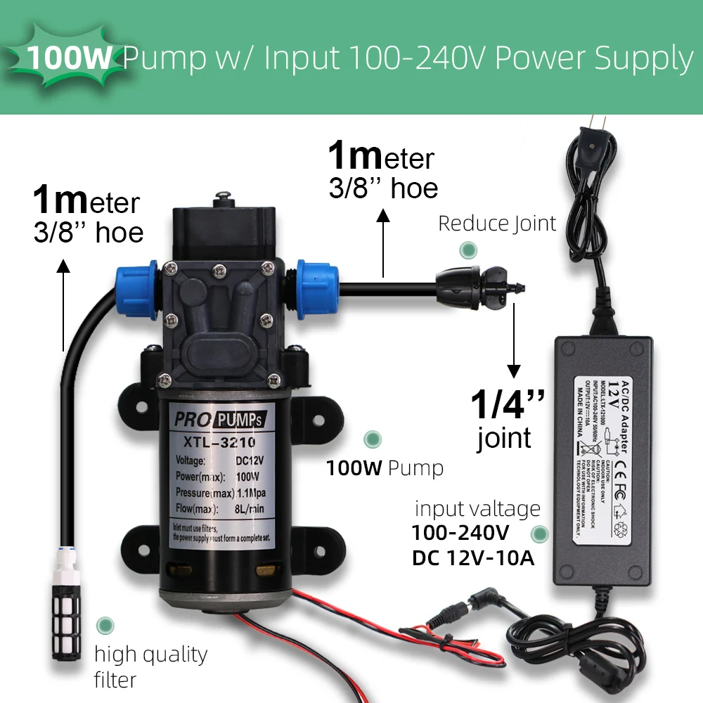 Imagem -02 - Bomba de Água Doce para Fontes de Água Não Pressurizadas Diafragma Conectado Interruptor de Pulverizador Autoescorvante 100w dc 12v 4