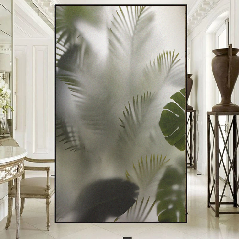 Frosted Leaves Pattern Static Cling Privacy Window Film Heat Control UV Blocking Window Glass Sticker Frosted Window Film