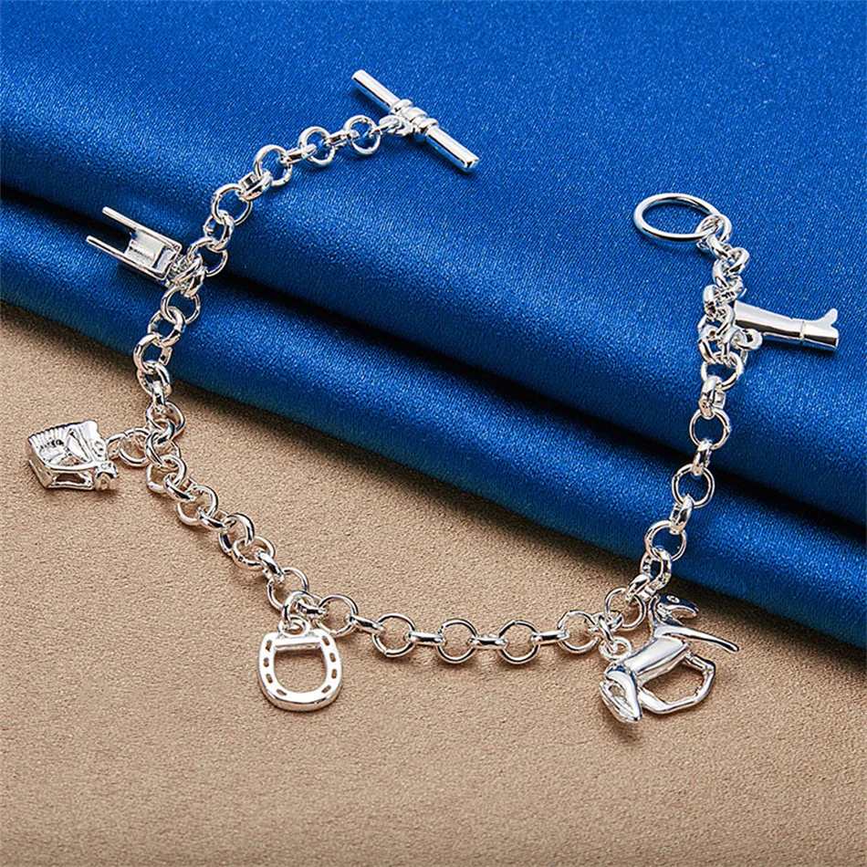 Nieuwe 925 Sterling Zilver 8 Inch Hoefijzer Armband Voor Vrouwen Mannen Paar Mode Bruiloft Engagement Sieraden Gift