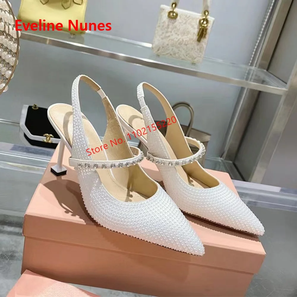 

White Sexy Rhinestones Pumps Women's Luxury footwear Pointed Toe Thin High Heel New Arrival Party PLus Size Fashion Shoes