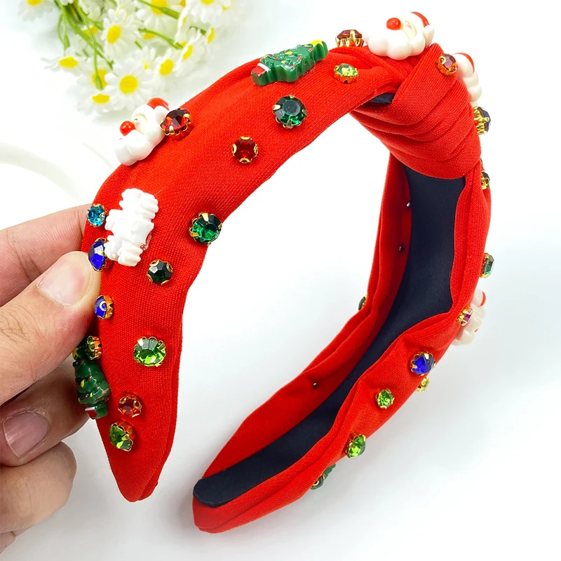 ที่คาดผมคริสต์มาสสำหรับผู้หญิง 1 ชิ้น ลายเกล็ดหิมะสีแดงและเขียว ประดับมุกและเพชร ขอบกว้าง ดีไซน์หรู