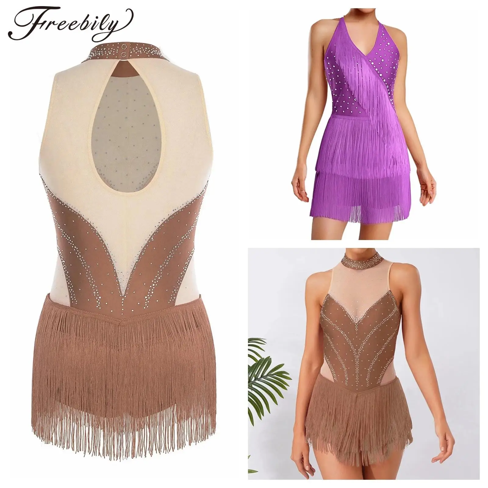 Mulheres salão de baile tango salsa dança latina borla collant traje ginástica bodysuit ballet jazz desempenho macacões franjas