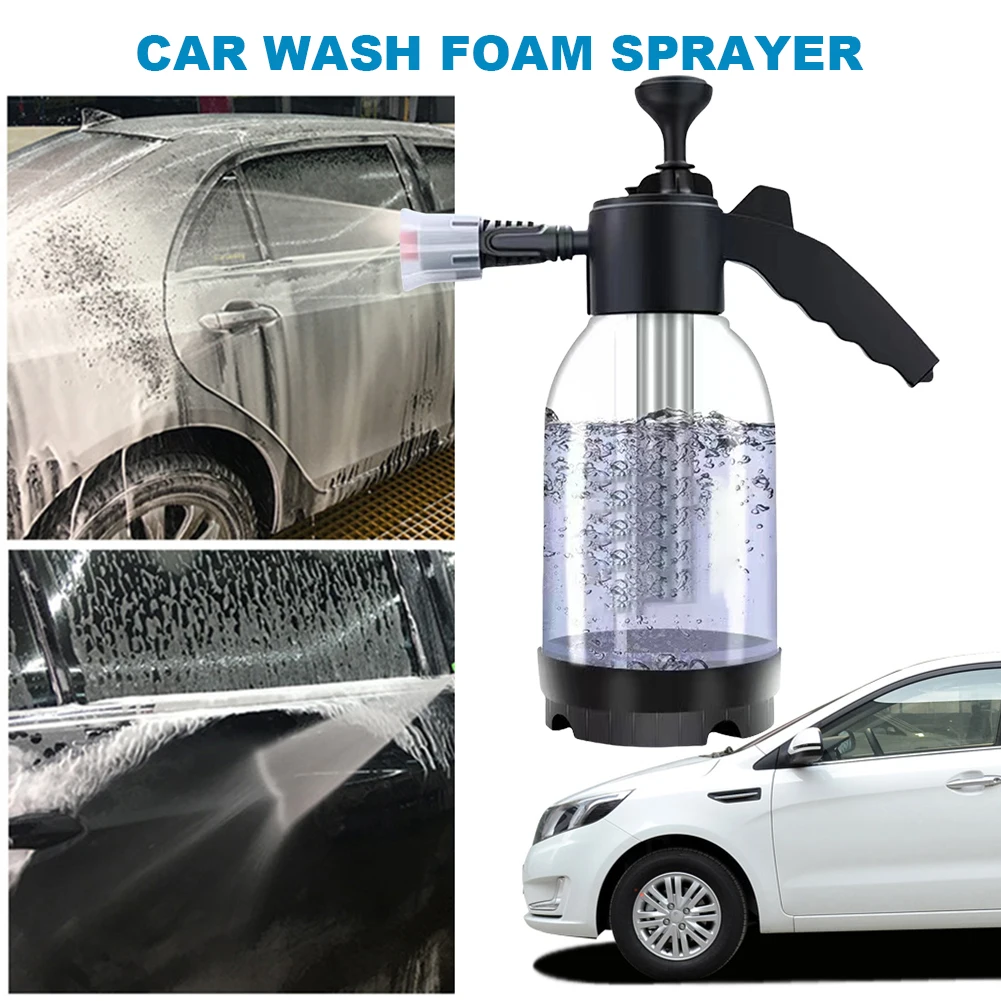 2L Hand Pneumatic Foam Cannon with 2 Types of Nozzle High/Air Pressure Washer Car Wash Pneumatic Bottle for Car Home Cleaning