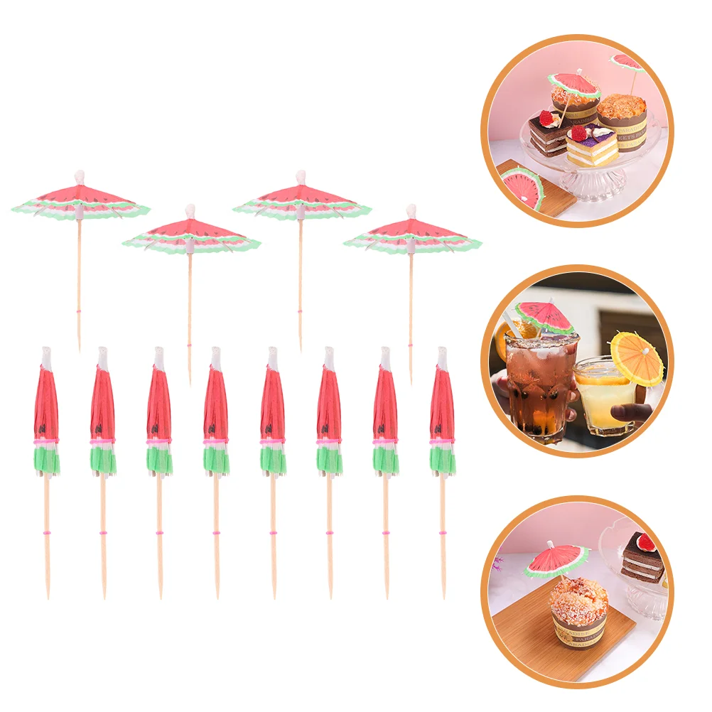 

150 Pcs Watermelon Umbrella Umbrellas Toppers Decorations Drinks Bamboo Fruit Sticks Picks Cocktail